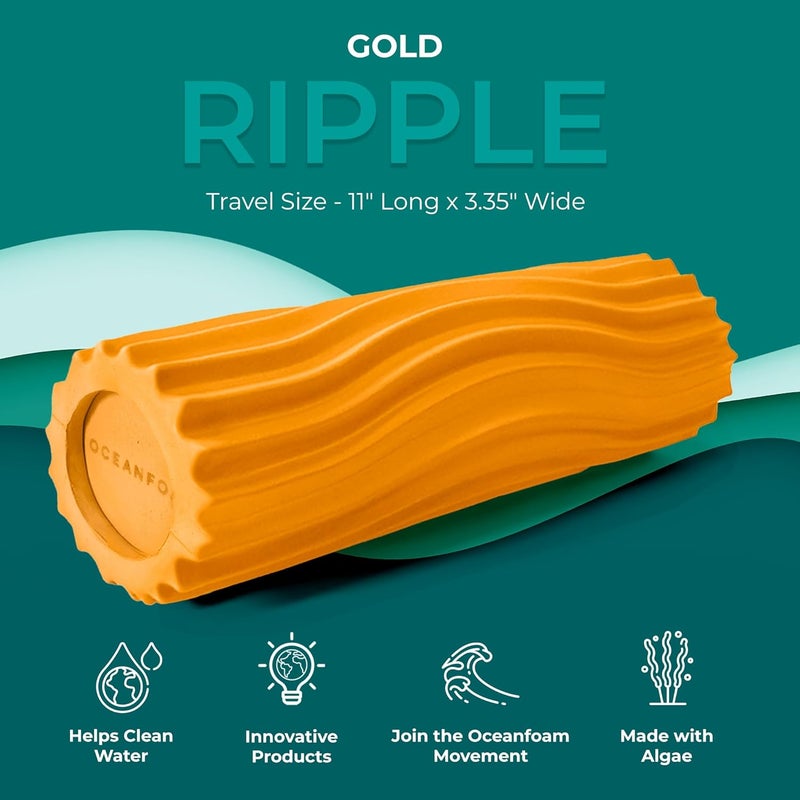 Oceanfoam Ripple Travel Foam Roller (11" x 3.35") Firm Mini Foam Roller for Physical Therapy, Deep Tissue Massage, Back Pain - High Density, Ergonomic Wave Textured - Yoga, Pilates, Exercise (Gold) - Image 4